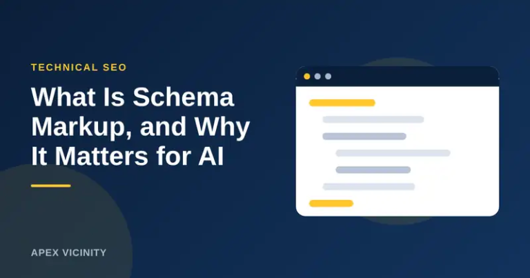 Illustration of schema markup code labeling a local business for AI search