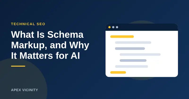 Illustration of schema markup code labeling a local business for AI search